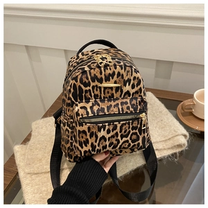 Women's Leopard Print Mini Backpack PU Leather Small Schoolbag With Gold Metal Hardware Fashion Casual Street Style Daypack