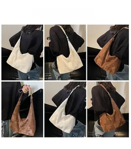Collage of chic large hobo tote bags showing creamy white and brown leather textures