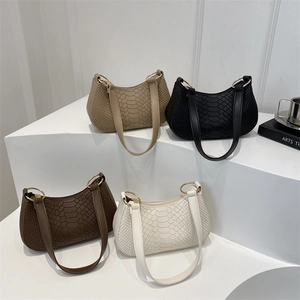 Chic snakeskin texture underarm bags in four colors with luxury gold ring hardware
