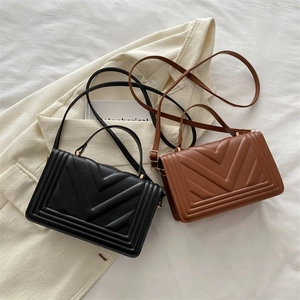 Retro PU leather small crossbody square bags in black and brown with V-quilted texture