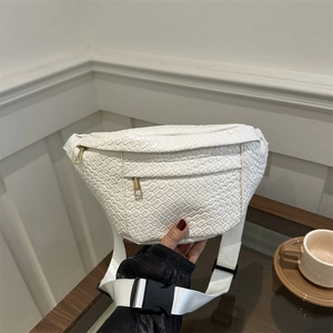 Woven Waist Bag PU Leather Vintage Chest Belt Bag Adjustable Strap Urban Fashion For Women Daily Match Zip Pockets