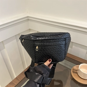 Damen Mode Geflochtene PU Leder Gürteltasche Urbaner Minimalismus Einfarbige Brusttasche Trendy Casual Umhängetasche Reißverschluss