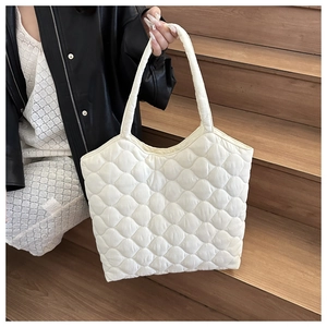 Quilted Puffy Tote Bag Large Capacity Lightweight Nylon Embroidery Line Shoulder Handbag For Women Casual Fashion