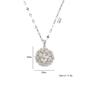 Elegant silver pendant necklace featuring a 20mm sphere paved with sparkling cubic zirconia