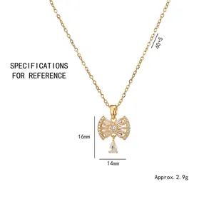 Goldene Schleife-Halskette mit Zirkonia und Wassertropfen-Anhänger für elegante Damen