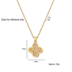 Double-layer gold titanium steel clover necklace with cubic zirconia and Flower pendant