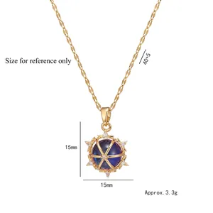Gold star necklace with blue gemstone pendant and 40+5cm adjustable chain length