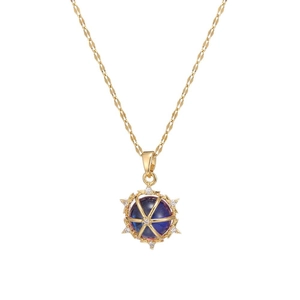 Star-shaped gold necklace with blue crystal pendant and sparkling white zircon stones