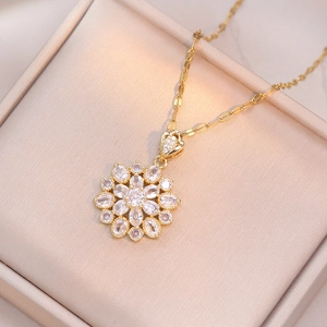 Elegante Collana Con Pendente A Fiore Acciaio Inossidabile Zirconia Incastonata Girasole Gioielli Donna