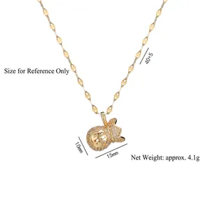 Gold money bag necklace with pavé crystals and dollar sign pendant on flat link chain