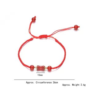 Hand-woven red rope bracelet with natural red agate beads and adjustable clasp