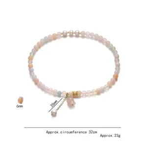 Double-layer Morganite pearl bracelet with flower pendant in New Chinese style