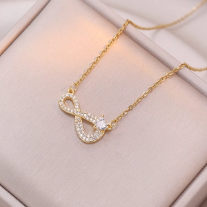 Collier Pendentif Cœur Infini Acier Titane Zircone Ton Or Bijoux Mode Minimaliste Cadeau Pour Femmes