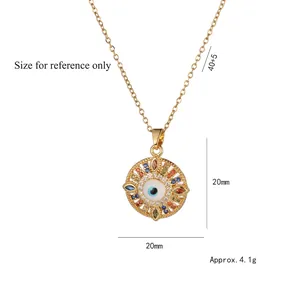 Collier en acier titane avec pendentif œil maléfique en zircon coloré doré