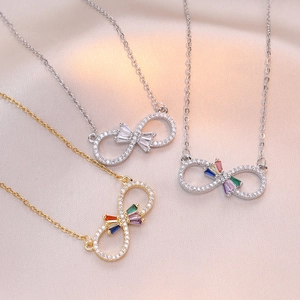 Collar de Acero Inoxidable con Símbolo de Infinito para Mujer Oro Plata Chapado en Cobre Colgante de Zirconia Colorida Joyería