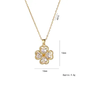 Collier élégant en or avec pendentif trèfle en zircone et chaîne réglable de 40 cm