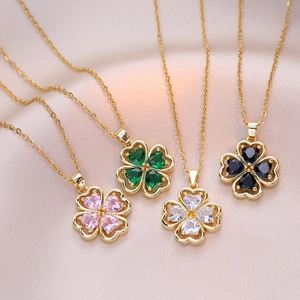 Collier Pendentif Trèfle Acier Titane Coeur Zircon Mode Chaîne Clavicule Bijoux Élégants Pour Femmes