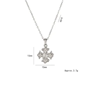 Élégant collier trèfle à quatre feuilles rotatif en zircon avec chaîne de 40+5cm