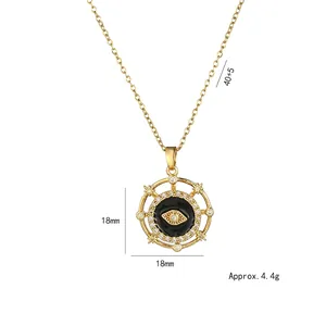 Evil eye rotating pendant necklace in gold-plated steel with 18mm diameter charm