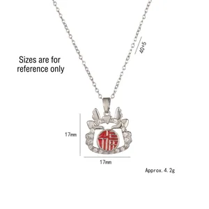 Rotating New Year dragon necklace with zircon Fu charm and 40+5cm silver chain