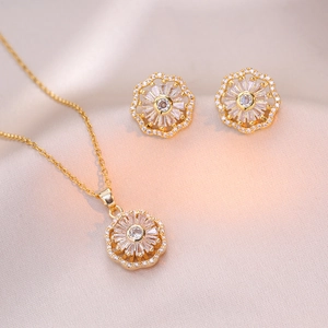 Zircon Rotating Flower Necklace And Earrings Titanium Stainless Steel Elegant Minimalist Jewelry For Women Party