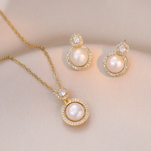 Französisches Retro Süßwasserperlen Zirkonia Halsketten Und Ohrring Set Mit 925 Sterling Silber Ohrsteckern Für Damen