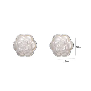 French retro matte rose flower stud earrings with elegant pearl white finish