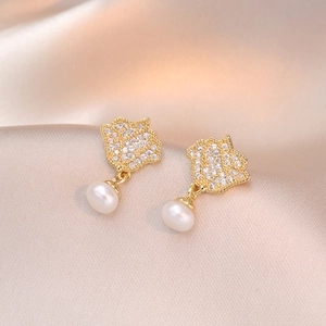 Boucles D'oreilles Rose Avec Zircon Et Perle D'eau Douce Et Tige En Argent Bijoux Élégants De Style Coréen