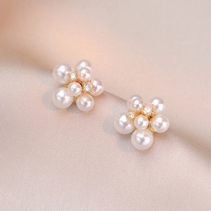 Boucles D'oreilles Puces Fleur Künstliche Perle Cuivre Avec Tige En Argent Sterling 925 Zircon Camélia Bijoux Floraux Pour Femmes