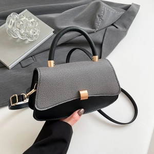 Women Fashion PU Leather Patchwork Handbag With Gold Metal Buckle Shoulder Crossbody Bag Minimalist Small Square Purse