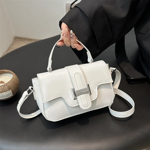 Women Minimalist PU Leather Small Square Bag With Silver Metal Buckle Trendy Crossbody Shoulder Handbag For Daily Commuting