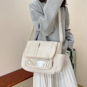 Sac à dos japonais blanc crème avec poche transparente en PVC pour l'école et voyage