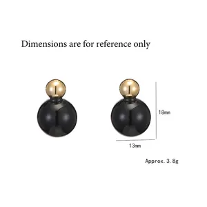 Minimalist gold and black double ball stud earrings with 18mm height dimension