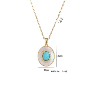 Collier doré avec pendentif turquoise ovale et zircons brillants sur chaîne 40cm