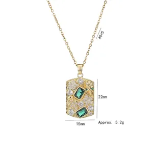 Golden titanium necklace with emerald-green stones and micro-paved zircons pendant