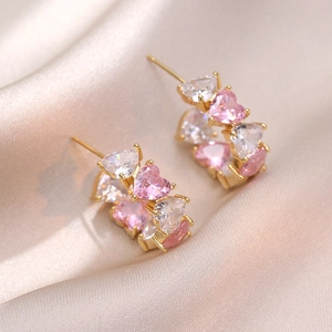 Herzförmige Zirkonia Creolen Kupfer Rosa Kristall C-Form Ohrstecker Für Damen Dating Party Vintage Eleganter Schmuck