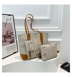 Ensemble de sacs cabas 3 pièces avec motif monogramme et garniture en cuir brun