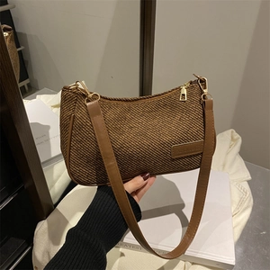 Vintage Nylon Woven Underarm Bag For Women Simple Fashion Shoulder Bag With Gold Hardware 2025 Spring Casual Daily Purse