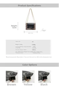 Detailed size specifications and material info for the leopard print chain shoulder bag