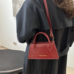 Minimalist red crocodile embossed faux leather crossbody bag with top handles for women