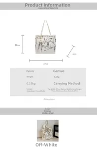 Guida alle taglie della borsa in tela con dimensioni 37x34x6cm e dettagli del tessuto