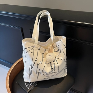 Grande Borsa Tote In Tela Bianco Sporco Stampa Linee Astratte Borsa A Spalla Per Scuola Shopping Viaggio Stile Minimalista Donne