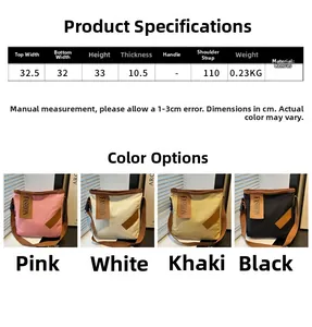 Size guide for canvas tote bag with specific width height and strap length measurements