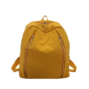 Minimalist ginger yellow nylon backpack with multi-zipper compartments and large capacity