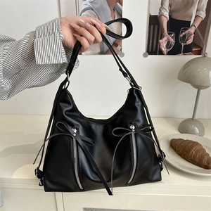 Bow Knot PU Leather Backpack For Women 2025 Spring Summer New Fashion Shoulder Bag Tote Bag Sweet Korean Style Commuting