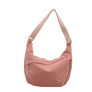 Pink minimalist large capacity half-moon crossbody bag with adjustable shoulder strap