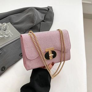 Sac à Bandoulière Brillant pour Femme Petit Sac Carré Élégant en Cuir PU avec Chaîne et Fermoir en T en Métal pour le Quotidien et les Soirées