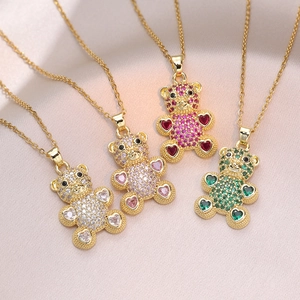 Collier Pendentif Ours En Peluche Micro Pavé Zircone Acier Titane Cuivre Forme De Coeur Bijoux Cadeau Pour Femmes