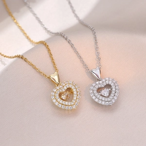Collier Pendentif Cœur Pierre Dansante Acier Inoxydable Titane Strass Chaîne Clavicule Bijoux Élégants Pour Femmes