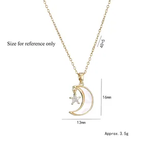 Collier lune et étoile doré avec nacre et pendentif en cristal, taille 16x13mm